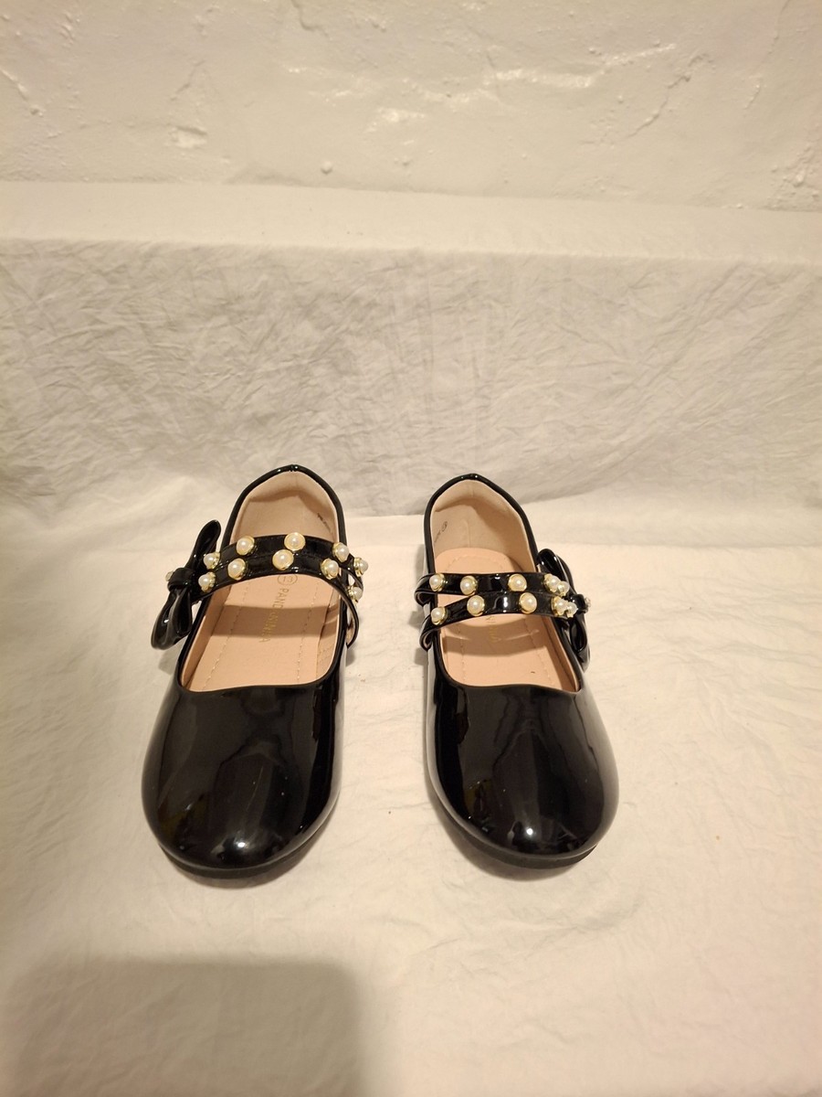 Girls Black Patent Leather Flats Size 13 Pearl Bow Dress Shoes Party Formal Girls Black Patent Leather Flats Size 13 Pearl Bow Dress Shoes Party Formal