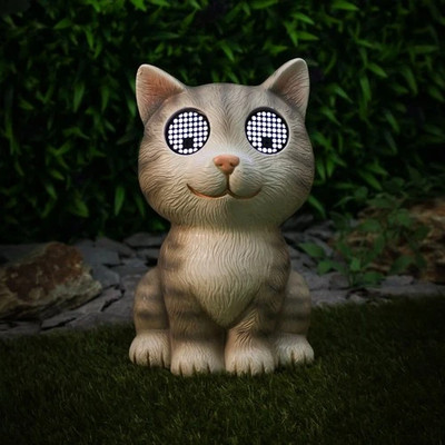 Solarbetriebene Katze mit beweglichen Augen kaltweiße LEDs moderne Gartenleuchte - Katze