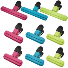 Chip Bag Clips 9pcs Air Tight, Heavy Duty, Medium, Red, Light Green, Blue 