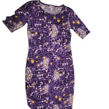 LuLaRoe Julia XXS Purple Geometric Floral Print Fitted Dress