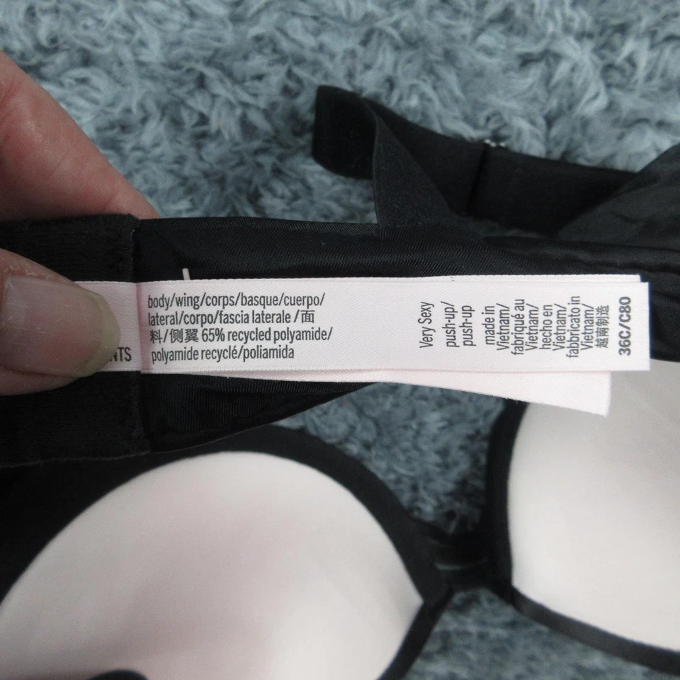 Бюстгальтер женский Victoria's Secret 36C черный очень сексуальный пуш-ап со стразами ремень - Изображение 4 из 4