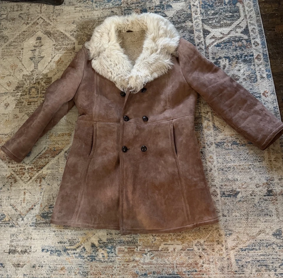 Bulgarian Afghan Mens Suede Sheepskin Shearling COAT Sz 46 Winter Coat - Image 3 of 4