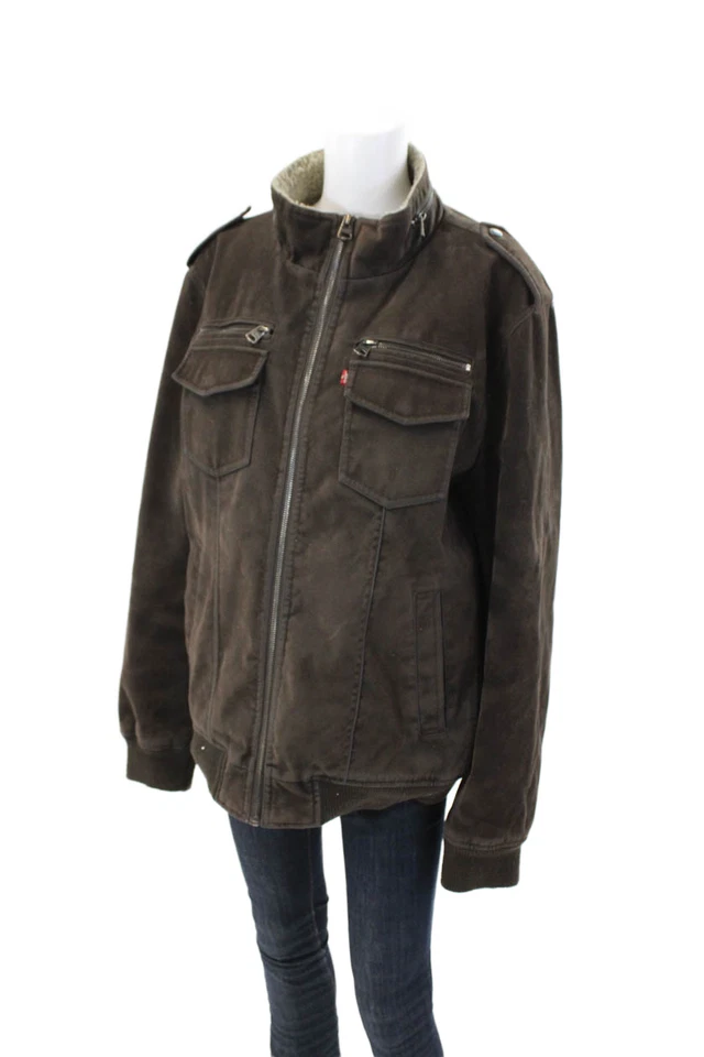 Chaqueta gruesa forrada con cremallera completa de algodón manga larga marrón talla L de Levis para mujer Foto 2 de 4