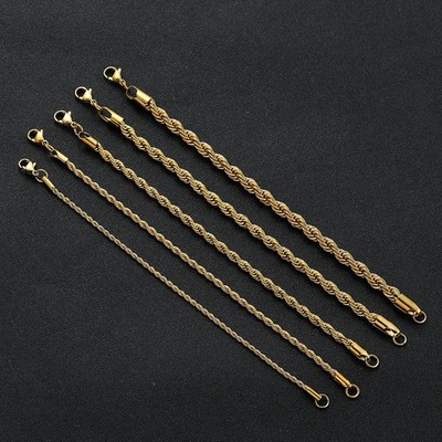 Stainless Steel Bracelet Twisted Rope Chain Gold Color 2mm 3mm 4mm Jewelry
