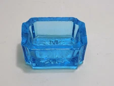 1880s Light Blue Glass Rectangular Peg Footed Open Salt Cellar