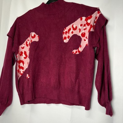 Crown & Ivy XXL Mock Neck Pullover Sweater Leopard Ruffle LS Artsy Maximalist