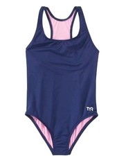 Girls TYR Navy Solid Maxfit One Piece Swimsuit Size 11/12 L NWT