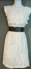 NEW Ali Ro Belted Dress 2 White Crinkle Tier Layer Subtle Floral Pattern NWT
