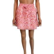 Abound XS cotton lined elastic cinch waist tie floral mini skirt SK 3129