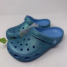 Crocs Clogs Womens 6 Blue Classic Iridescent Glitter Sparkle Slip On Shoes