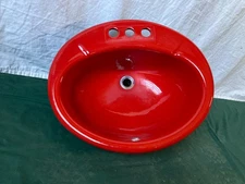Vtg 19x16 Cast Iron Red Porcelain Self Rimming Drop In Bath Sink Kohler 303-25E
