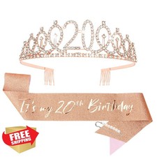 CIEHER Rose Gold 20th Birthday Crown and Sash Set