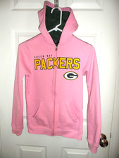 Pink Green Bay Packers Children's Zip Up Hoodie Youth Large 10-12