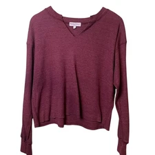 Michael Stars Red/Purple Waffle Knit Square Cut Long Sleeve Semi Cropped Tee XS