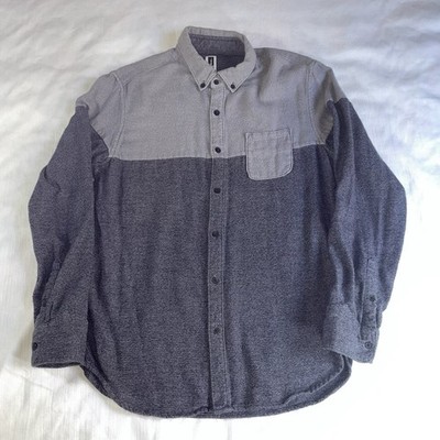 Howe Men s Two Tone Button Down Shirt L Grey Color Block Long Sleeve 100% Cotton