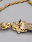 Vintage HOBE Gold Tassel Chandelier Necklace Earrings Set Marquise Rhinestones — photo 7