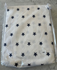 Pottery Barn Kids Twin Flat Sheet White Navy Blue Star Print Organic Cotton New