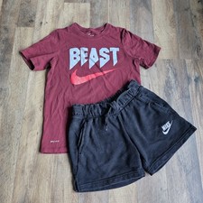 Nike Dri-Fit Graphic T-Shirt  Club Fleece Shorts Outfit Bundle Set Kids M