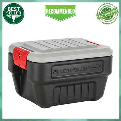 Rubbermaid 8 Gallon Action Packer Storage Bin, Heavy-Duty, Lockable Latch Trunk