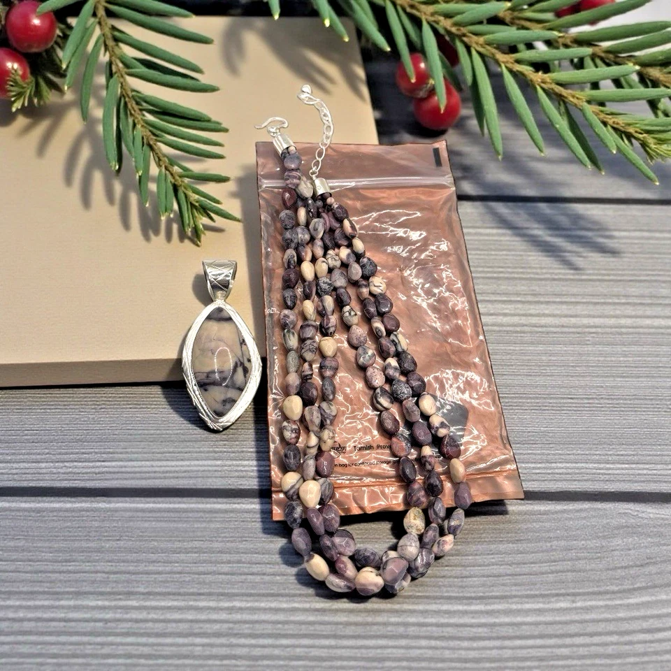 NUEVO Colgante Jay King DTR 925 Ópalo Dendrítico Esterlina con Collar de Cuentas de 3 Hilos Foto 2 de 4