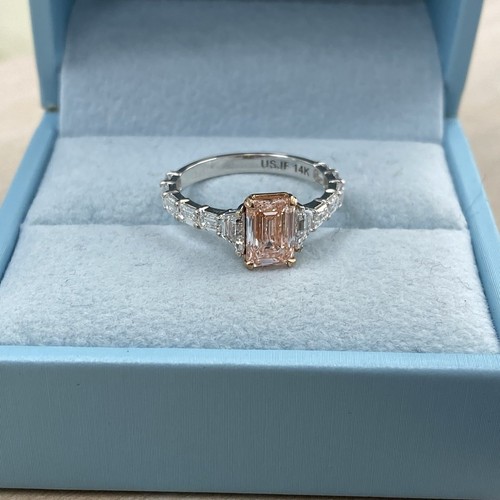 Bague de fiançailles émeraude IGI 2,78 TCW diamant cultivé en laboratoire or blanc et rose 14 carats - Photo 9 sur 18