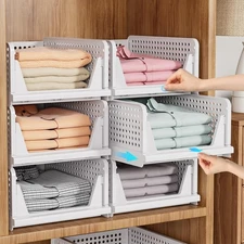 SNSLXH 5 Pack Stackable Closet Storage Basket, Multifunctional & Foldable Closet