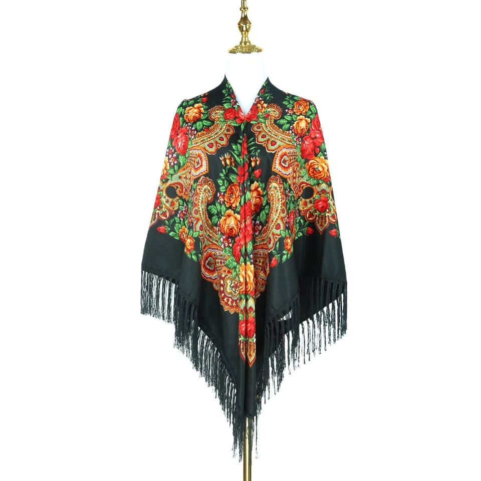 Chal de invierno estampado borde fluido retro cálido talla grande para mujer cicatriz al por mayor Foto 2 de 4