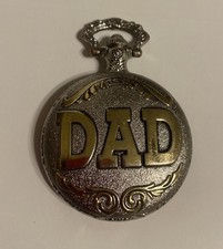 Vintage "DAD" Engraved Pocket Watch   Ornate Case, Arabic Dial, Hinged Cover