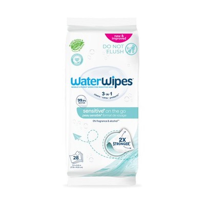 WaterWipes Sensitive On The Go 3-In-1 Wet Wipes Unscented Hypoallergenic 28ct