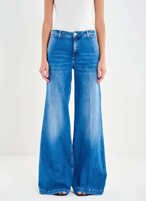 VICOLO Jeans Elena Wide Leg Damen Blau Denim Pfote Palazzo High Waist