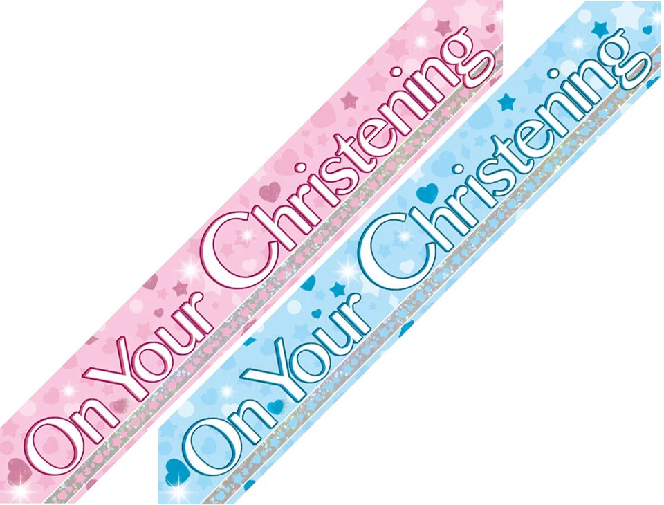 OAKTREE UK 2.7m / 9ft On Your Christening Banner Party Decoration Happy Christening