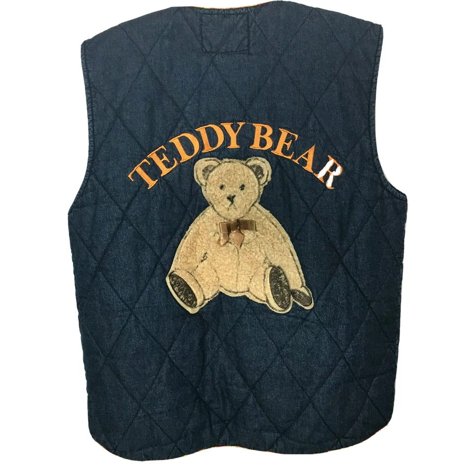 Синий джинсовый стеганый жилет плюшевый медведь винтажный США Gitano гарантированный женский размер L - Изображение 3 из 4