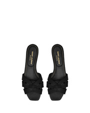 SAINT LAURENT Tribute 730 Black Smooth Leather Sandals New And Authentic