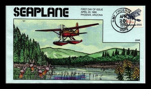 DR JIM STAMPS US COVER SEAPLANE $1 TRANSPORTATION FDC COLLINS HAND PAINTED