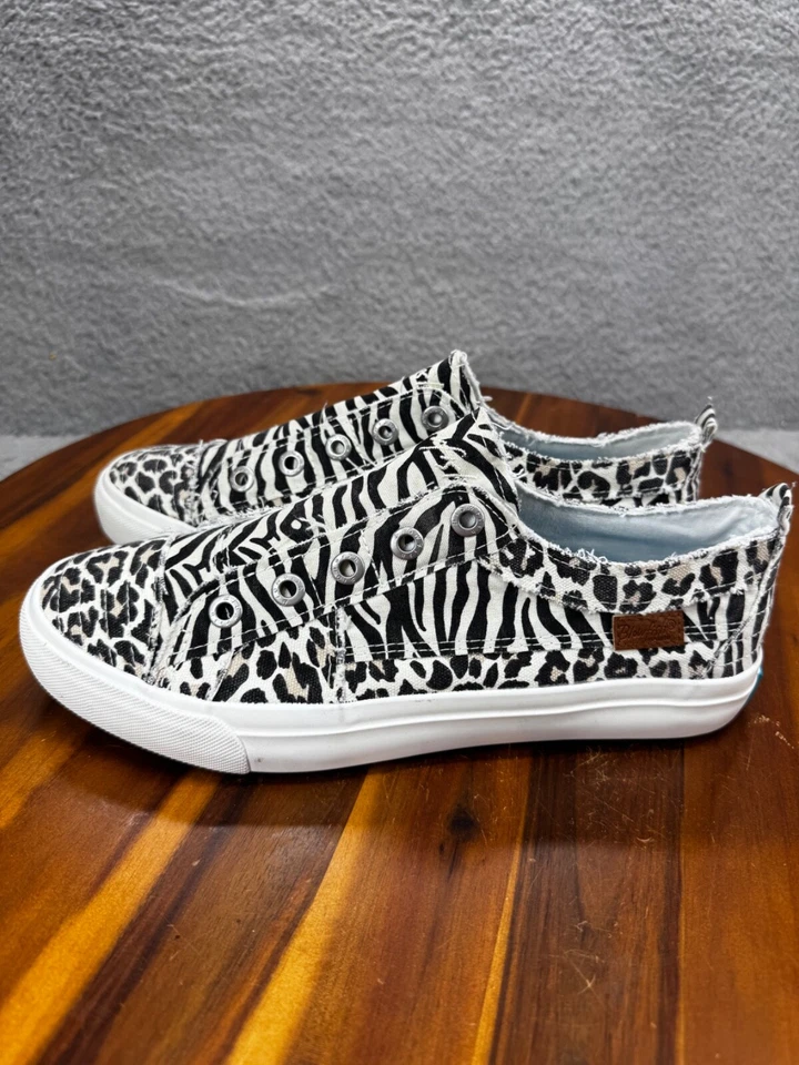 Mocassim Blowfish Leopardo Zebra Sapatos de Lona Tênis Desgastado Tamanho 11 - Imagem 3 de 4