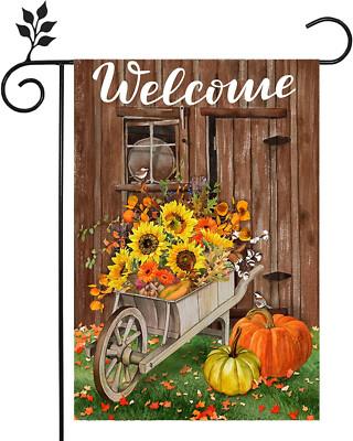 Thanksgiving Garden Flag Fall Yard Flags for Outside, Autumn Garden Flags 12x18