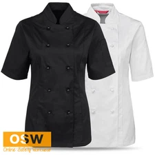 LADIES CLASSIC TAILORED BLACK/WHITE CHEF KITCHEN RESTAURANT CAFE JACKET UNIFORM