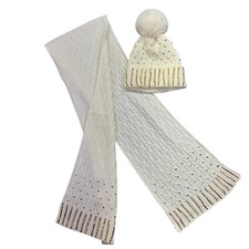 CCG New York Hat and Scarf Set Winter Knit Beanie Pom Pom Rhinestone