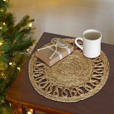 Servietten Rund Jute Beige Handmade Platzsetzs und Untersetzer Tischsets Hanf