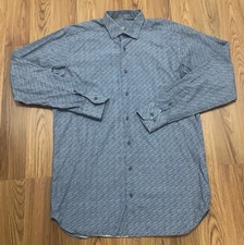 Luchiano Visconti Shirt Mens Large Tall Geometric Black Modern Fit Dress