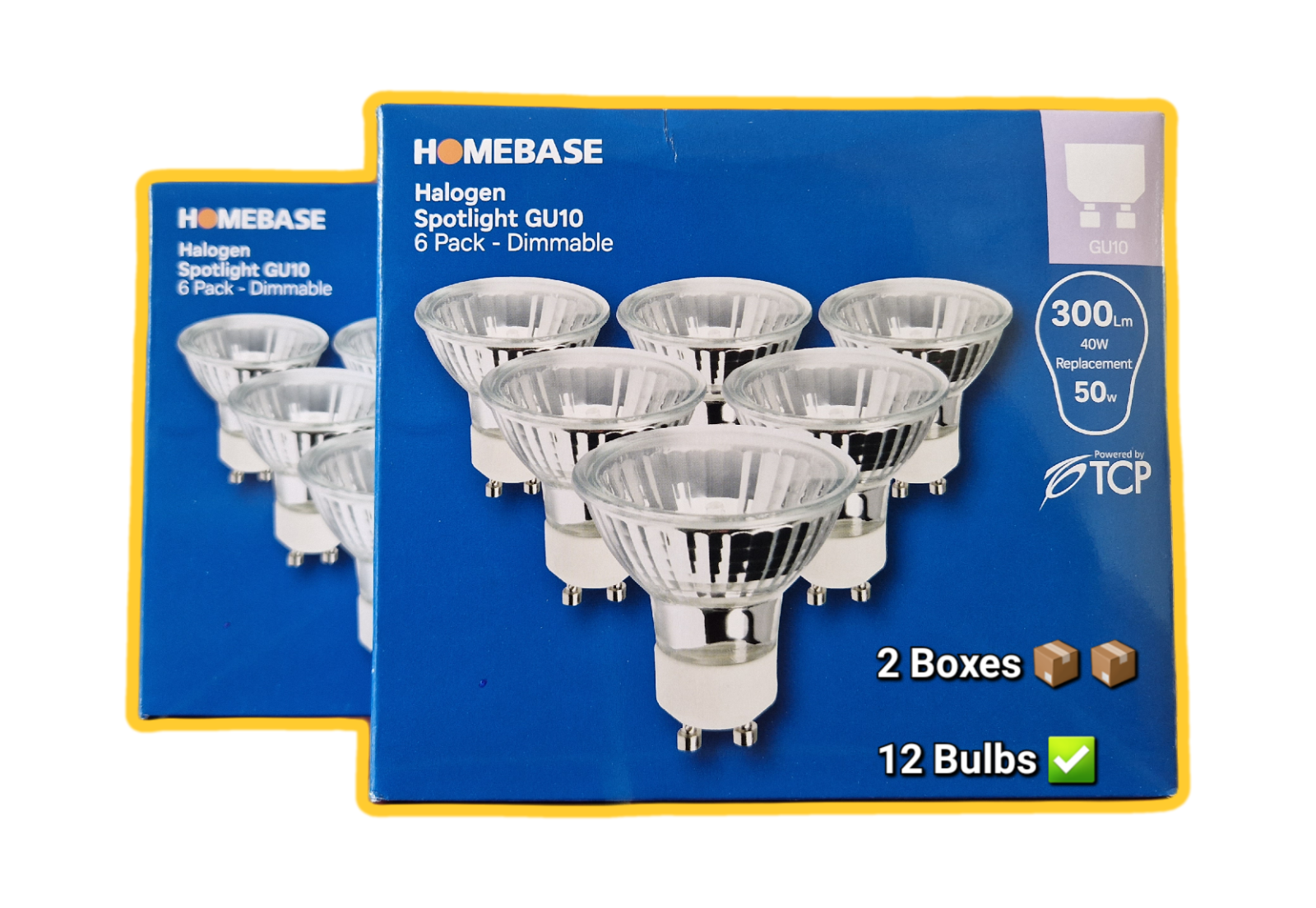 Homebase🟢🟠 12 (6pack x2) GU10 40W ️ 50W Watt Halogen Spotlight Bulbs