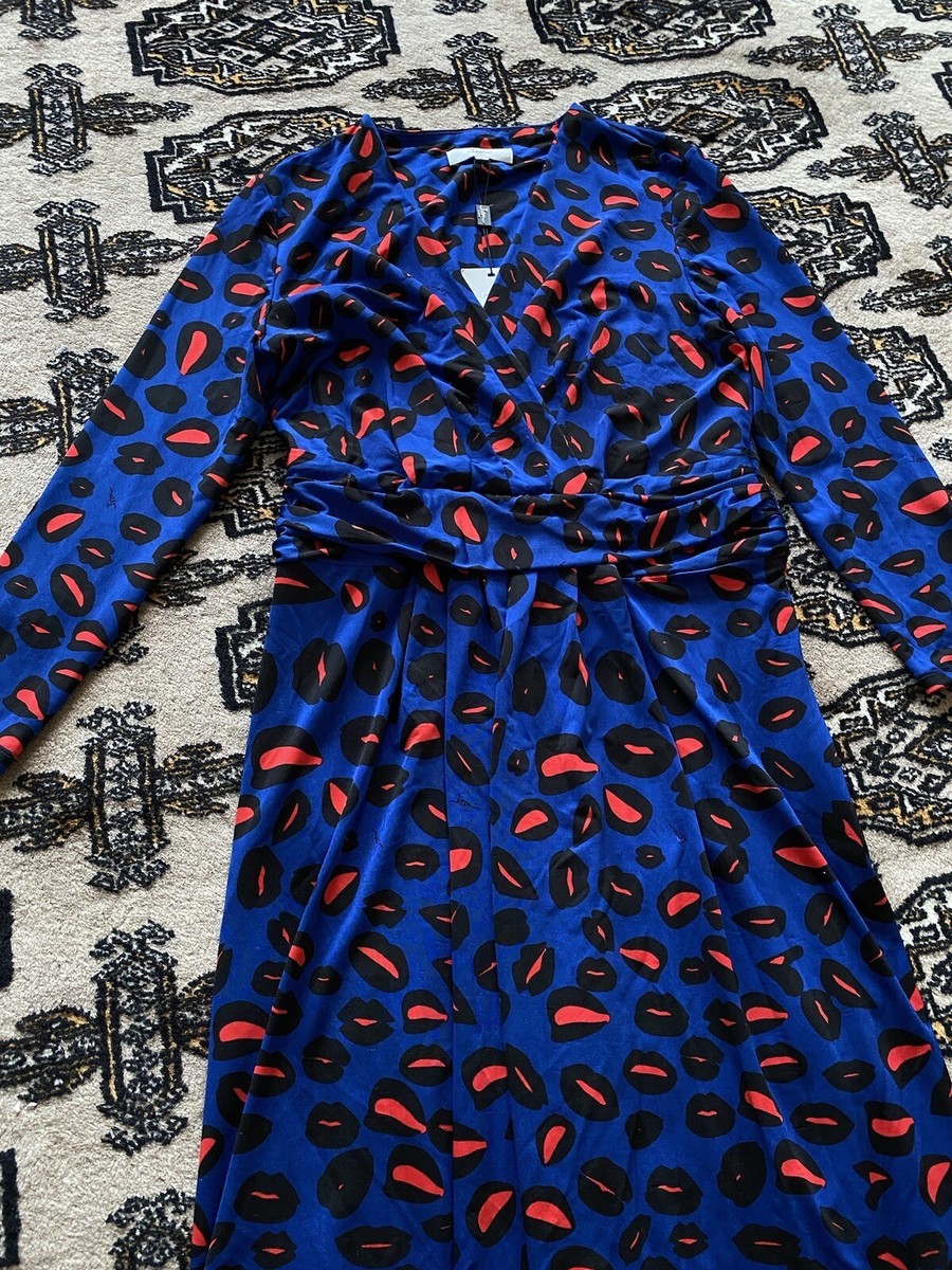 Issa London Blue Orange Leopard Print Dress, Size 12 UK