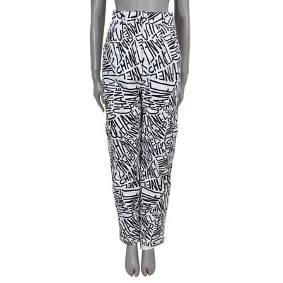 71803 auth CHANEL white & black 21N COCO NEIGE LOGO SKI Pants 36