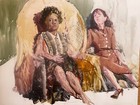 Gerald Spencer, artist 2 watercolor painting, Fisherman & verso 2 women sitting — photo 4