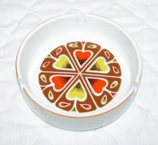 Vintage Japan Mod Ceramic Ashtray Spades Hearts White Orange Yellow Brown 1960s