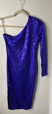 Fashion Nova Blue One Shoulder Sleeve Sequin Dress Size Small womens clothing