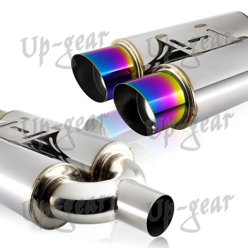 Silenciador de escape universal de acero inoxidable con punta quemada inclinada doble arco iris de 3,5" Foto 2 de 4