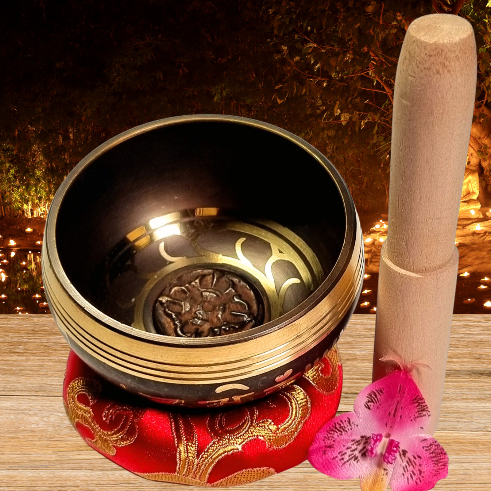 Tibetische Klangschale, schwarz, Original Tibetisches Klangschalen Set, Yoga