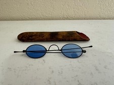 Antique Blue Tinted Lens Spectacles / Glasses w/ Case