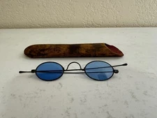 Antique Blue Tinted Lens Spectacles / Glasses w/ Case